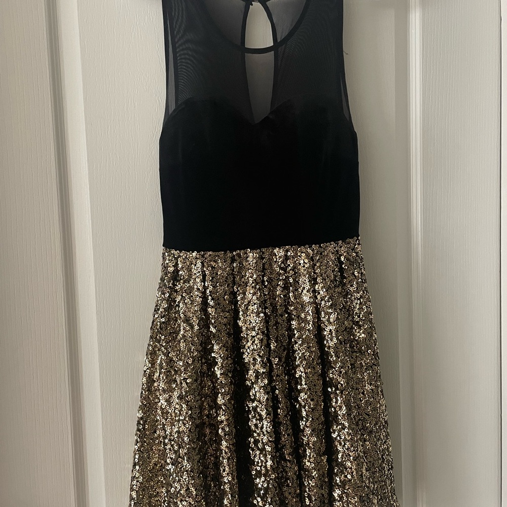 Gold Sequined and Black Velvet Dress
